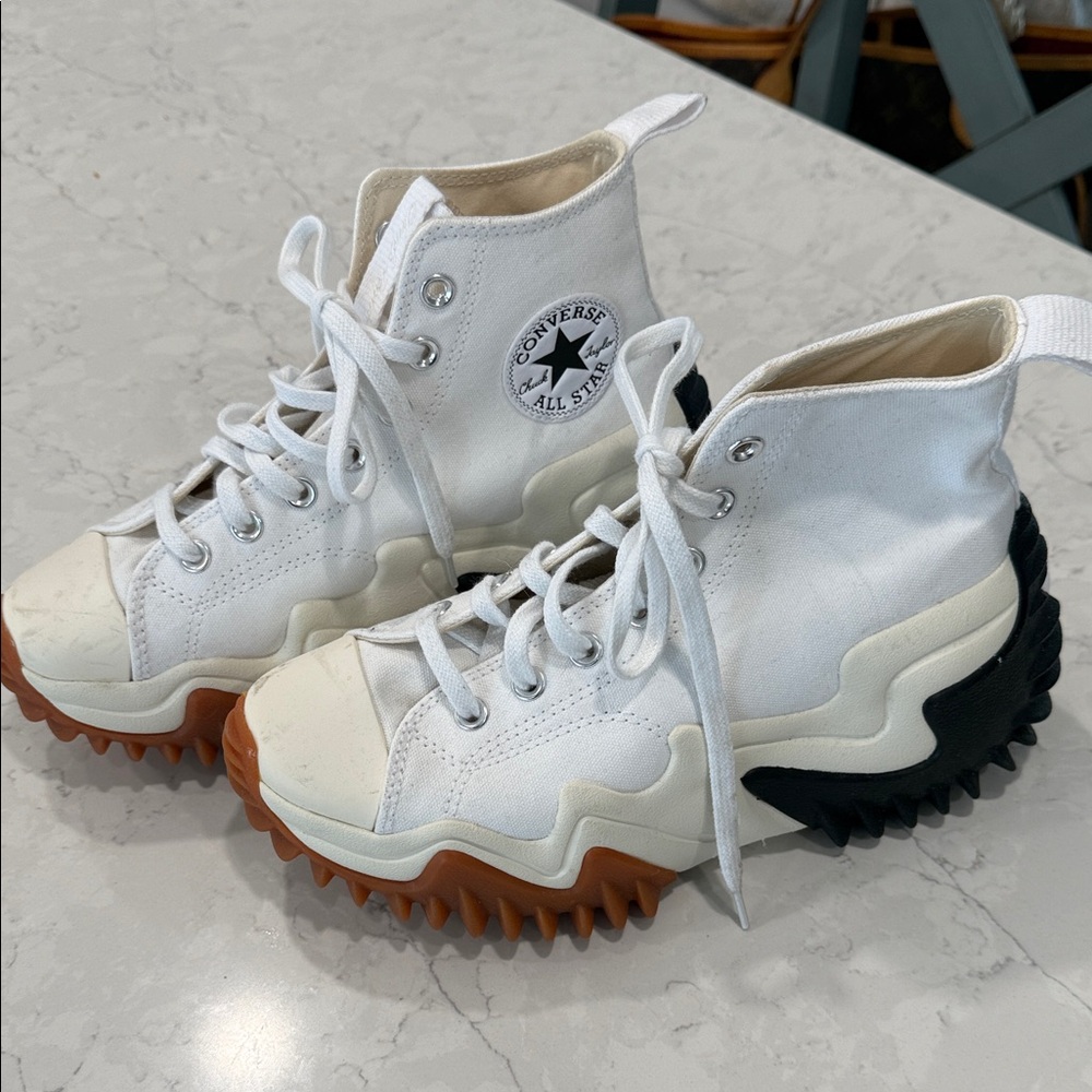 Converse White High-Tops with Black and Brown Soles